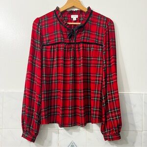 J. Crew Women's Long Sleeve Plaid Tartan Blouse Top M Preppy Festive Academia
